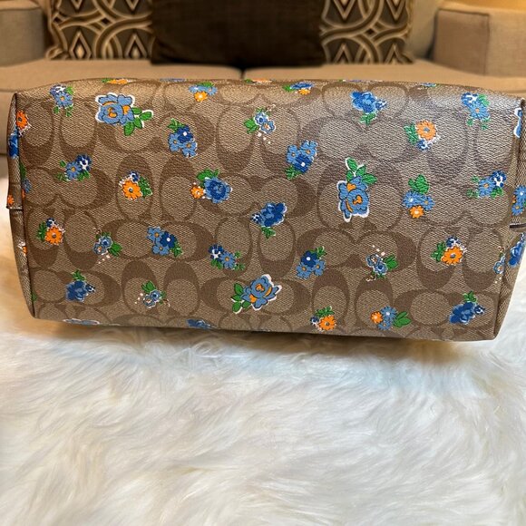 Coach Blue/Beige Floral Print Signature Coated Leather Canvas Tote - Picture 10 of 14